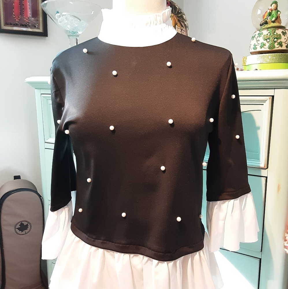 Elegant Black Pearl-Embellished Women's Top